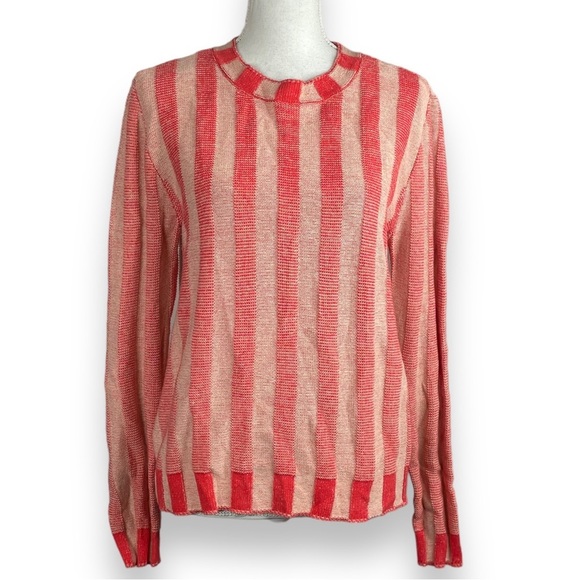 27 Miles Malibu Poppy Cotton Knit Crew Neck Sweater Faded Red Stripes Classic - Picture 1 of 9